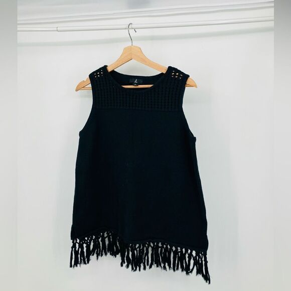 J Jason Wu Sweater Tunic Sleeveless Fringe in black | Medium Knit Tank Crochet - Picture 2 of 5